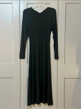 Boden Lucy Stretch Jersey Midi Dress Belted Long Sleeve Basic Black Womens Sz 6R